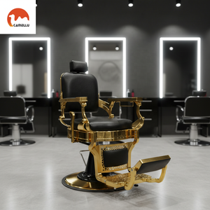 Fauteuil de Barbier Hydraulique Professionnel avec Cadre Or/Argent/Noir, Chaises Inclinables de Salon pour Coiffeur - Product Image 2