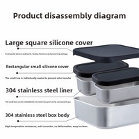 Boîte à lunch carrée en acier inoxydable 304 épaissie, hermétique, avec couvercle en silicone, compatible micro-ondes, à compartiment unique