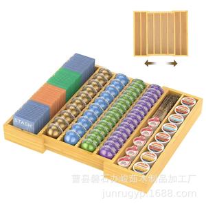 Caja de almacenamiento extensible de bambú con compartimentos para cápsulas de café, bolsitas de té, bolsitas de azúcar, organizador de escritorio con diseño deslizante - Product Image 2