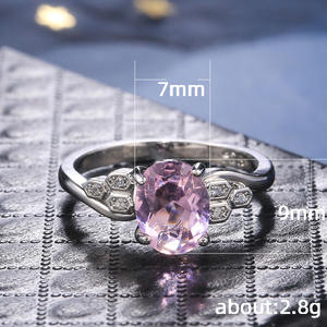 Anello in argento F227 con design esagonale in cristallo rosa per gioielli da fidanzamento da donna - Product Image 5