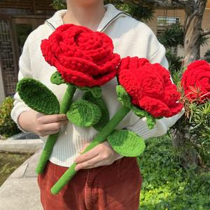 Handmade Crocheted Rose Giant Flower <b>Red</b> <b>Silk</b> Outdoor Props Home Decor Valentine's Day Gift - Product Image 1