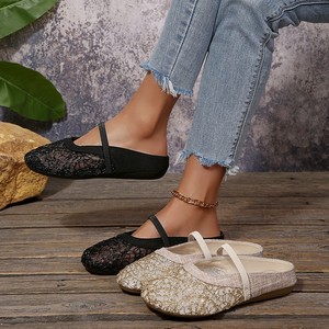 Women's <strong>Boho</strong> Lace Mesh Mules for Summer, Thin Strap Open Back Lace <strong>Flats</strong>, Lightweight Breathable Casual Mules Women Shoes - Product Image 5