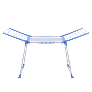 Séchoir à <span class=keywords><strong>linge</strong></span> mobile pliable à double niveau en forme d'aile, en métal, avec tuyau en fer, revêtement en poudre, pour extérieur, sur pied - Product Image 2