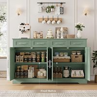 Buffet de cuisine vert haut avec 4 tiroirs, grand meuble de bar à café, table de buffet moderne pour salle à manger et salon