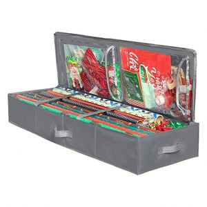 <b>Christmas</b> Ornament <b>Wrapping</b> <b>Paper</b> Container Durable PE Gift Wrap Storage Bag with Transparent Pockets - Product Image 1