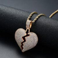Collier pendentif cœur brisé en laiton serti de zircone cubique BES, bijoux tendance hip-hop pour femmes et hommes, en stock en usine