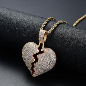 BES Hip Hop joyería esmalte Micro pavimentado CZ amor pareja colgante encanto Iced Out Cubic Zirconia Corazón Roto colgante collar - Product Image 2