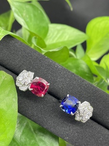 925 Sterling Silver Rose Design <b>Ring</b>, Cushion Cut Royal Blue Lab Created Sapphire with <b>CZ</b> Accents - Product Image 2