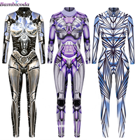 Robot Punk Squelette Cyberpunk Steampunk Sexy Mince Combinaison Catsuit Cosplay Costumes Femmes Body Catsuit Halloween Déguisement