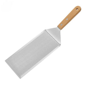 Spatule de cuisine en acier inoxydable, outil teppanyaki, spatule à pizza avec manche en bois, spatule à steak, barbecue, crêpes, nouilles - Product Image 2