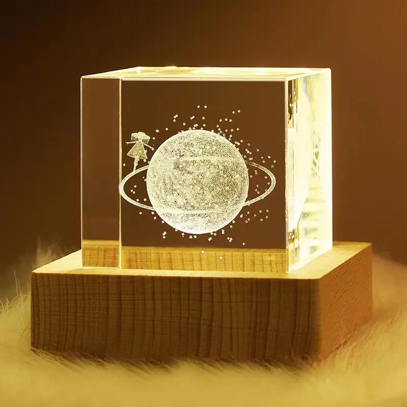 Customized gifts souvenirs 3d earth globe laser engraved etched block cube crystal glass paperweight crystal night light