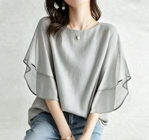 Camicetta <span class=keywords><strong>Nera</strong></span> da <span class=keywords><strong>Donna</strong></span> con Scollo a Barca, Maniche a Balze Stratificate e Volant, Tunica Ampia e Fluida, Top Casual Estivo per Tutti i Giorni, Camicia da <span class=keywords><strong>Donna</strong></span> - Product Image 5