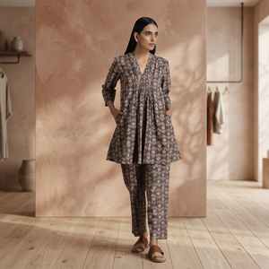 Ensemble tunique et pantalon imprimés pour femmes, pull à manches trois quarts et col en V, tenue décontractée - Product Image 2