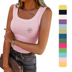 Vente en gros broderie personnalisée 95 coton 5 Spandex extensible coupe ajustée débardeur de sport pour femmes couleur unie côtelé débardeur pour femmes - Product Image 1