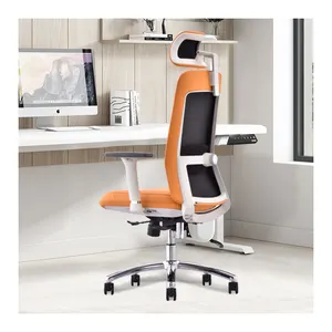 Ejecutivo ergonómico Boss respaldo alto de cuero genuino Gerente ejecutivo Sillas de oficina naranja de lujo ajustables con soporte lumbar