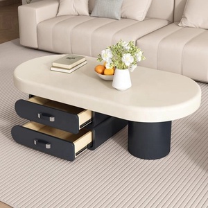 Mesa de centro de lujo <span class=keywords><strong>FLE</strong></span> para sala de estar, mesa de almacenamiento de Arte de té de cristal convertible con forma ovalada Simple para apartamento pequeño de gama alta - Product Image 2