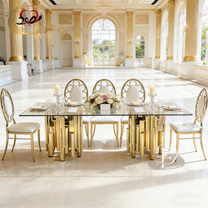 Luxurious Gold Stainless Steel Large Glass Dining <b>Table</b> Romantic Elegant Modern Design for Home Furniture Kitchen Hotel Outdoor - Product Image 2