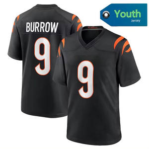 Cincinnati Youth Jerseys 9 Joe Burrow 1 Ja'Marr Chase Fútbol americano Cosido VP Limited Jerseys para NIÑOS Negro Naranja - Product Image 2
