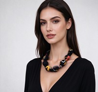 Collier à nœuds perlés en tissu imprimé aquarelle, style bohème ethnique, fil de soie, bijou fantaisie pour femme