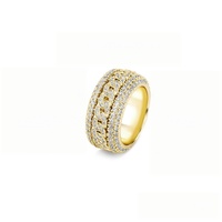 Hip-Hop Iced Out Cuban Link Ring für Herren, 12mm Messing CZ Diamant Drehbarer Ring, Gold Silber Plattiert Schmuck