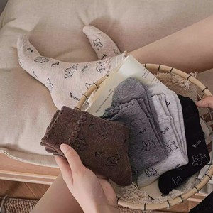 Lace Socks Women Mid Calf Sweet Puppy Print Breathable Sweat Absorbing Regular Casual Socks Solid Color Polyester Fiber - Product Image 4
