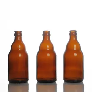 メタルクラウンキャップワインボトル付きの空のラウンド330ml琥珀色のガラスビール瓶