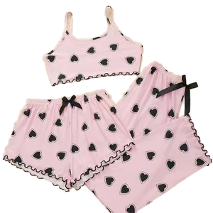 Conjunto de Pijamas de Punto Casuales de Verano para Mujer Estilo Europeo Americano, Secado Rápido, Diseño Personalizado con Cierre de Cintura Elástica - Product Image 1