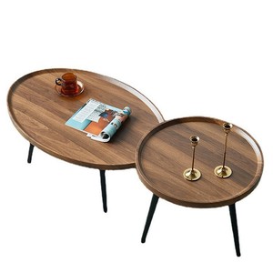 Nordic Style Walnut <b>Coffee</b> <b>Table</b> Set Nesting Oval Shape Dark Walnut Color <b>For</b> Living Room Home Use - Product Image 2