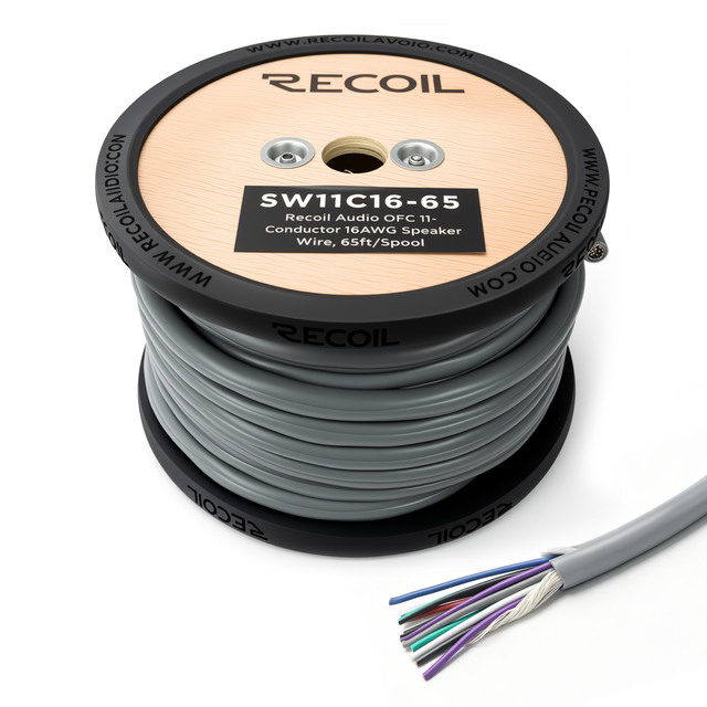 Recoil SW11C16-65 65ft 16 Gauge 11 Conductor OFC Speaker Wire Cable for Car Audio System- 5 Pairs + Remote Turn-On Wire