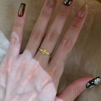 Bague Rétro Vintage Style Couronne Dorée en Cuivre Plaqué Or Iris Étoile, Bague de Queue Simple Haut de Gamme Tendance pour Femme