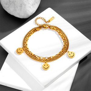 Pulseras y Brazaletes Finos al por Mayor, Acero Inoxidable 316L, Chapado en Oro PVD de 14k y 18k, Cadena de Mano con Cara Sonriente para Mujer - Product Image 2