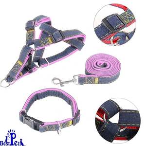 Wholesale Fashion Personalized Denim Nylon <b>Big</b> Cute Dog <b>Backpack</b> and Belt Outdoor Dog Walking Three-piece Set - Product Image 6