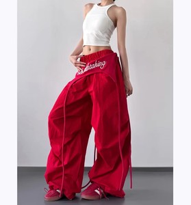 Quần nữ mùa hè kiểu dáng xuông, cạp cao, xếp ly, thêu, lưng thun, ống rộng, thiết kế thoải mái - Product Image 3