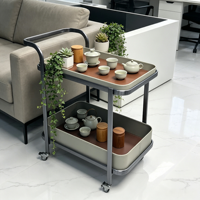 Chariot à thé et table basse mobile en cuir et acier inoxydable moderne pour salon
