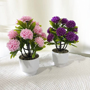 Nouvel ensemble de 12 mini-bonsaïs de chrysanthèmes boule, fleurs de pluie en pierre, plantes artificielles créatives faites à la main en pot pour intérieur/extérieur - Product Image 2