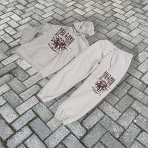 Conjunto de chándal holgado y pantalones de chándal con capucha y cremallera pesada recortada Lisa holgada para hombre de 100% algodón estampado con logotipo personalizado - Product Image 1