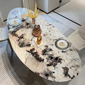 Mặt Trời Mọc sang trọng hình bầu dục bằng đá cẩm thạch bàn ăn thanh lịch hoa văn bằng đá cẩm thạch cao cấp bàn ăn cho nhà - Product Image 2