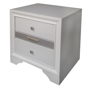 Naima White Finish Nightstand With Two <b>Drawers</b> And Glass Panel <b>Storage</b> Bedroom Furniture - Product Image 1