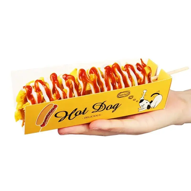 Groothandel Biologisch Afbreekbaar Kraftpapier Kartonnen Hotdog Corn Dog Snackdoos Met Deksel