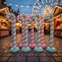 Statue de canne à sucre de Noël personnalisée en fibre de verre vert menthe pour la décoration de jardin, de fête du thé, de paysage et accessoires d'événements extérieurs