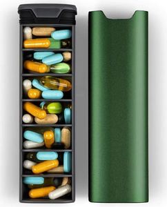 2024 Factory Outlet Green Aluminium Simple Daily Organizer 7 Compartments Portable Case Pill Box to Hold Vitamins Custom - Product Image 1