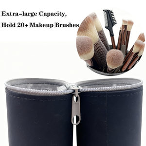 Portable Silicone <b>Makeup</b> Brush Storage Holder & Bag Soft Waterproof Durable Double Cup Organizer for <b>Vanity</b> Travel Office Use - Product Image 3