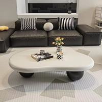 Ensemble de table basse moderne en bois de noyer gris et blanc, grand modèle ovale incurvé, style rustique élégant, design nordique minimaliste unique pour salon
