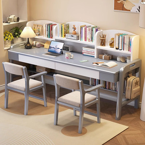 Massief Houten Dubbele Bureau Boekenplank Geïntegreerde Kinderschrijftafel Voor Slaapkamerstudie Basisschoolleerlingen Computerbureaus - Product Image 4
