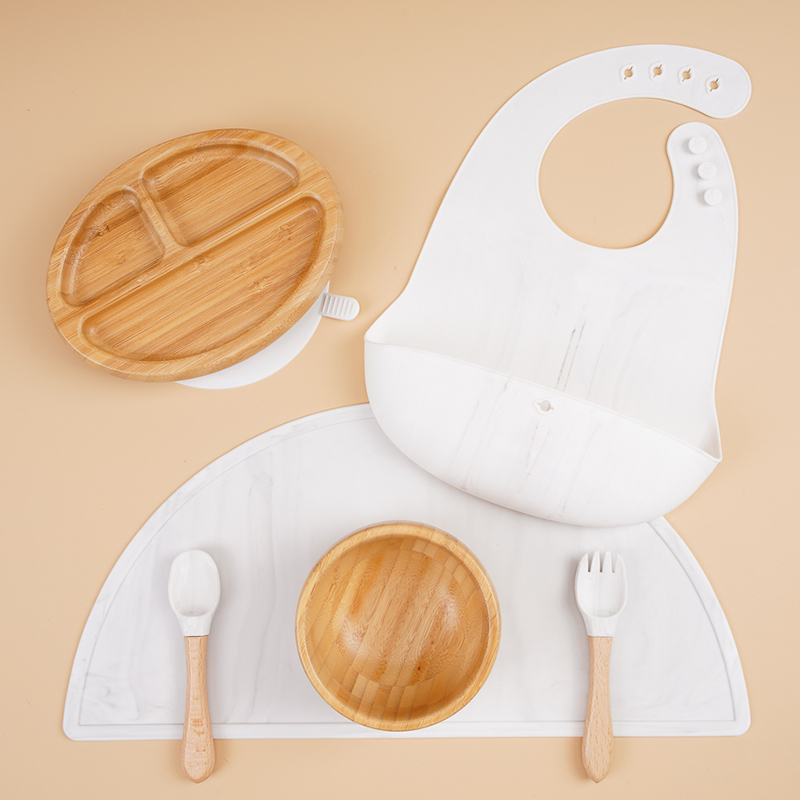 Set di piatti di ciotola di bambù-2 40 # (bianco Marbel)