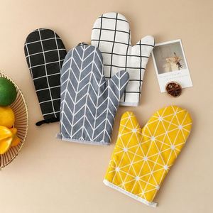 Kitchen Cotton Oven Mitts Heat Resistant Anti-Scald Dishwasher Safe Geometric Grid Pattern for Baking Cooking <b>Microwave</b> LVYA - Product Image 2