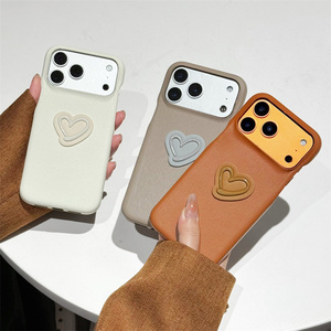 Custodia Protettiva Antiurto in Pelle di Agnello Colore Caldo con <span class=keywords><strong>Cuore</strong></span> 3D per <span class=keywords><strong>iPhone</strong></span> 17 16 Pro 15 Pro Max, Colore Solido - Product Image 2