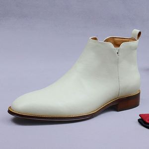 Botas de Tobillo para Hombre, Estilo Ejecutivo, Cuero Vacuno, Punta Cuadrada Blanca, Ligeras, Otoño, a la Moda - Product Image 6