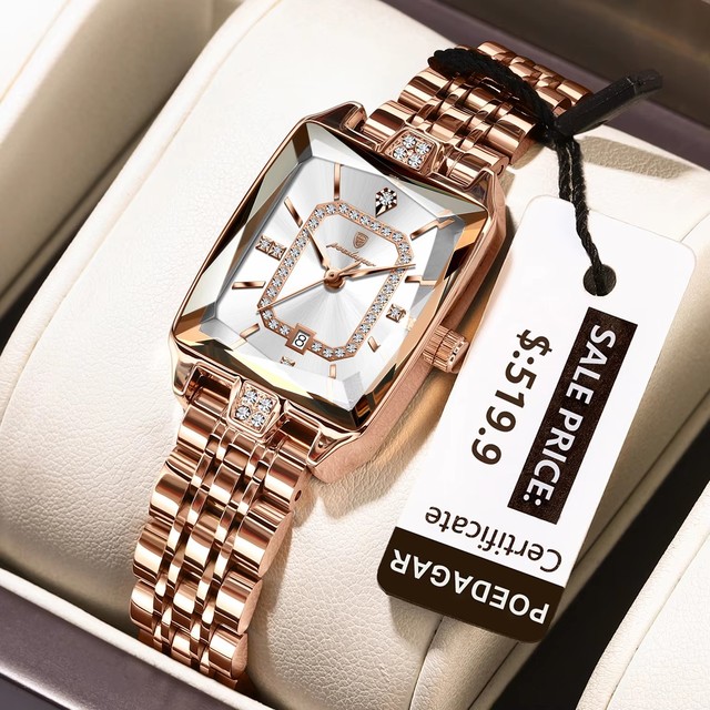 POEDAGAR 785 Top Luxury Square Fashion Diamonds Women Quartz Watches Waterproof Stainless Steel Luminous Women's Wristwatches