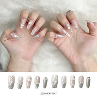 Lot de 10 faux ongles cercueil moyens à presser, couvrance totale, kit de nail art facile, design français coloré imprimé